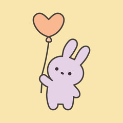 Kawaii Bunny Holding Heart Balloon – Cute Pastel Character Illustration