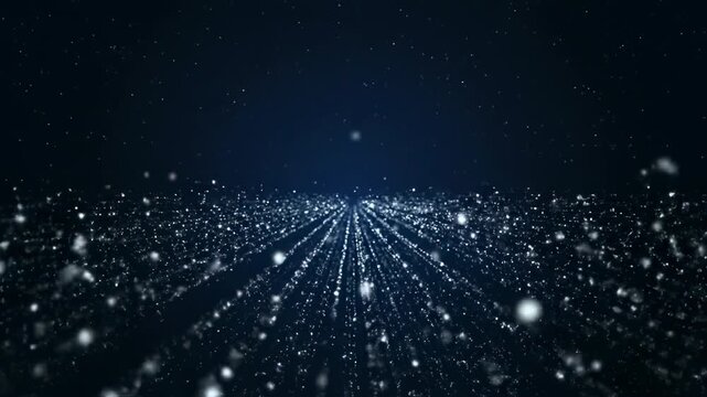 Seamless loop of tiny white particles receding into an infinite deep navy blue void creating a feeling of profound empty depth and digital transition meditation, subtle, website