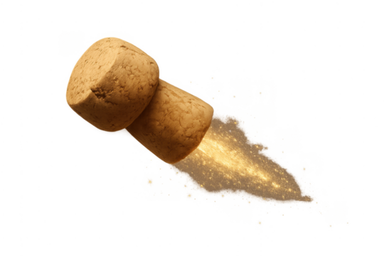 Champagne cork popping with golden sparkling celebration