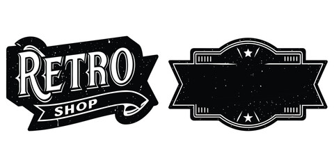 Retro shop sign, empty, monochrome, stylized 50s-60s typography, rustic background