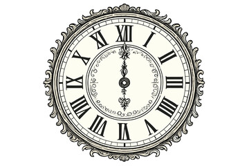 Vintage clockface vector with midnight roman numerals - timeless antique design for new year