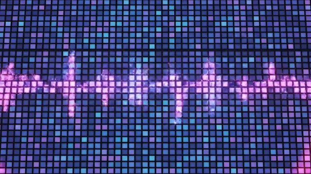 Seamless loop of vibrant 8-bit square pixels creating a digital matrix that pulsates and changes color quickly abstract art, background, motion graphics