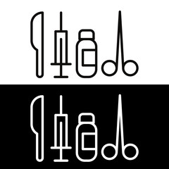 Surgical Tools and Medical Instruments Vector Icon Set.