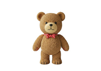 Obraz premium Cute teddy bear with red polka dot bow tie isolated on transparent background for kids design and branding