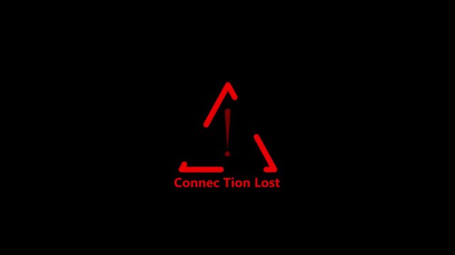 Red Triangle Alert Symbol Connection Lost Error Message on Black Background Digital Glitch