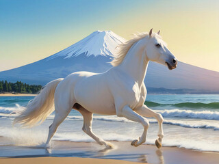 A thoroughbred sprinting at full speed.