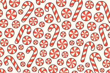 Festive candy cane and peppermint pattern vector - christmas holiday design background