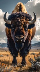 Majestic Bison Stares Intently in Yellowstone National Park.