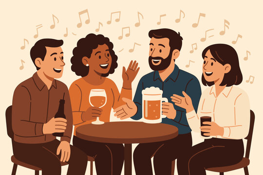 Celebration vector: colleagues' lively gathering at party holiday event with drinks and laughter