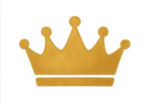 Golden crown art depicting royalty concept on transparent background