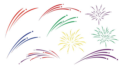 Festive fireworks elements in various colors, perfect for celebrations and special occasions