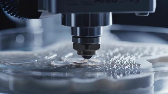 Close Up Bioprinter Nozzle Extruding Translucent Bio Ink