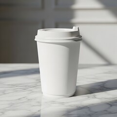 Blank Paper Cup Mockup on Marble Surface for Coffee Presentation