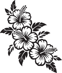 Hibiscus flower arrangement black and white vector illustration for design projects