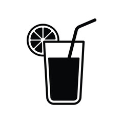 Simple black and white icon of a refreshing drink with a citrus slice