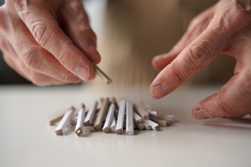 Crafting Paper Sticks with Hands Sorting Elements for Art Project Preparing Material for Diy Handmade Work with Recycled Materials