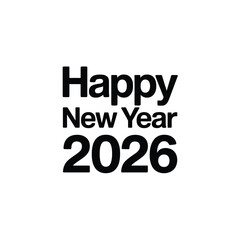 Happy new year 2026 bold text on white background