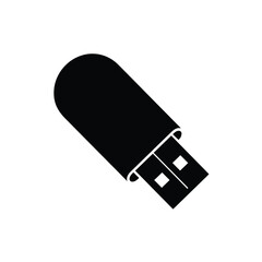 Black silhouette of a usb flash drive on white background