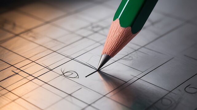 Close up of a green pencil drawing a line on graph paper - Powered by Adobe