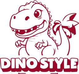 Cartoon Dinosaur Logo with Dino Style Text in Red Outline