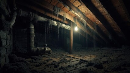 Dark attic interior