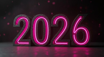 Gleaming Numbers 2026 Neon Sign with Pink Glow Illuminating the Future Year