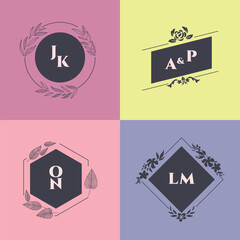 Elegant pastel wedding monogram collection for invitations and decor