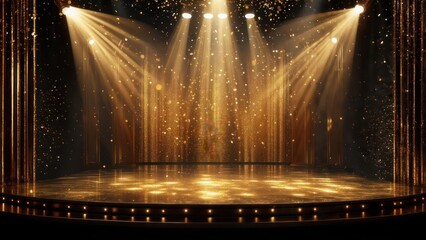 Golden stage lit by spotlights