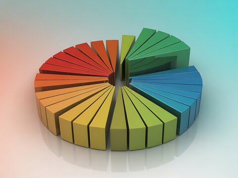 Colorful 3d pie chart with segments separated on a gradient background