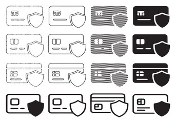 Collection of credit card icons with shield, representing secure transactions.