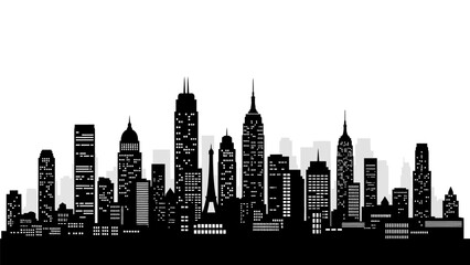 Obraz premium Detailed night city skyline silhouette with illuminated windows vector illustration urban street scene architecture panorama backdrop modern metropolis high rise tower cityscape graphic