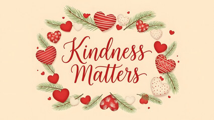 Kindness Matters Floral Illustration with Heart Accents for Inspirational Quotes, Holiday Cards, Social Media Campaigns, Positive Messaging, and Gift Items
