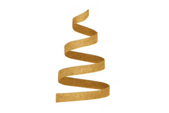 Golden glitter party ribbon swirling on transparent background