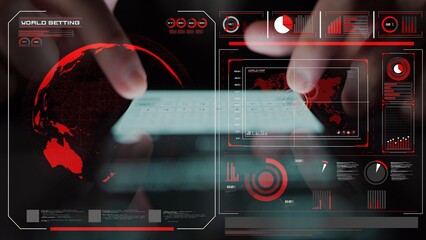 High-tech global network connection interface showing worldwide digital communication, data exchange, and internet connectivity. Global connection, data interaction, and worldwide communication. Thunk