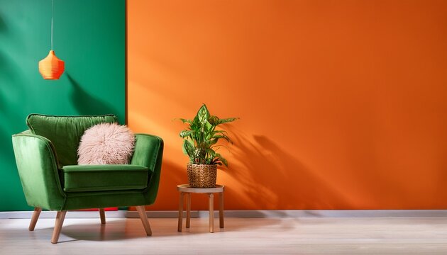 armchair colorful green and orange room interior