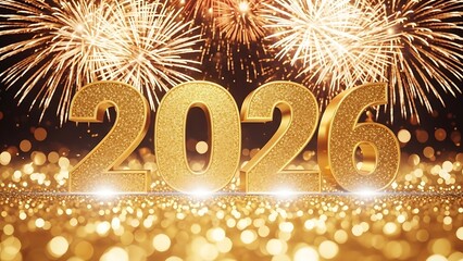 New year 2026 celebration with golden numbers and fireworks