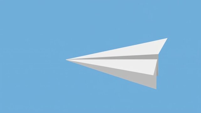 White paper airplane soars in a light blue, empty sky