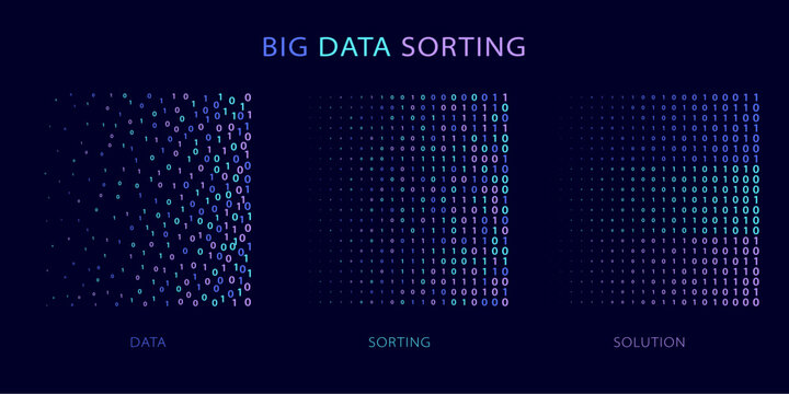 Big data sorting. Information analytics algorithms, machine learning and intelligence data picking vector concept illustration