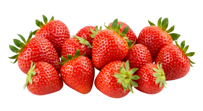 Pile of fresh strawberries isolated on transparent background