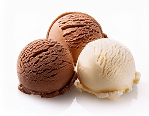 ice cream scoops ball chocolate vanilla chocolate chip coffee milk based dessert isolated background
