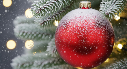 Fototapeta premium Christmas ornament on a snowy branch