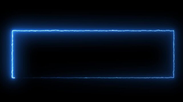 Jagged Blue Neon Rectangle Frame With Electric Energy Effect On Black border