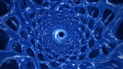 Seamless loop of vibrant sapphire blue liquid creating abstract volumetric light tunnels and deep immersive flowing patterns visual, calm, deep - Powered by Adobe