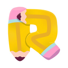 Yellow Pencil Shaped Letter R.