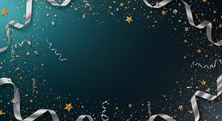 Festive background with ribbons and confetti