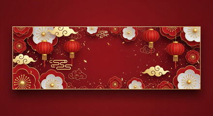 Festive banner with floral and lantern decorations