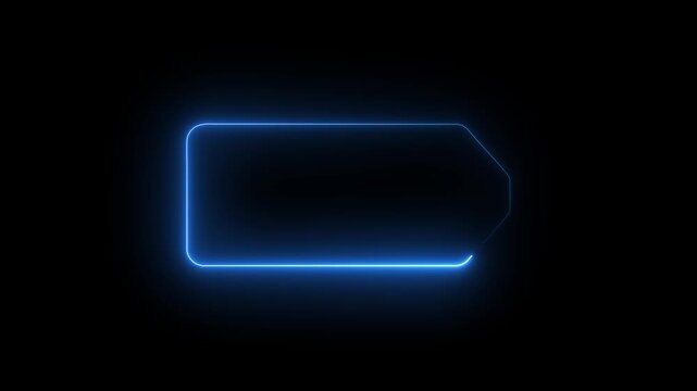 Blue Neon Rounded Rectangle with Arrow Shape on Black Background light outline