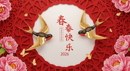 Festive design with swallows and floral elements