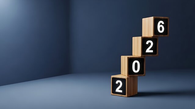 Year 2026 displayed on wooden blocks
