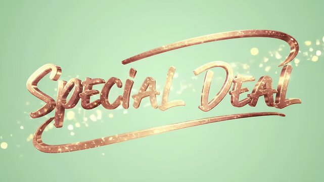 Elegant Special Deal text in a glittering rose gold script font on a pastel green background for promotions